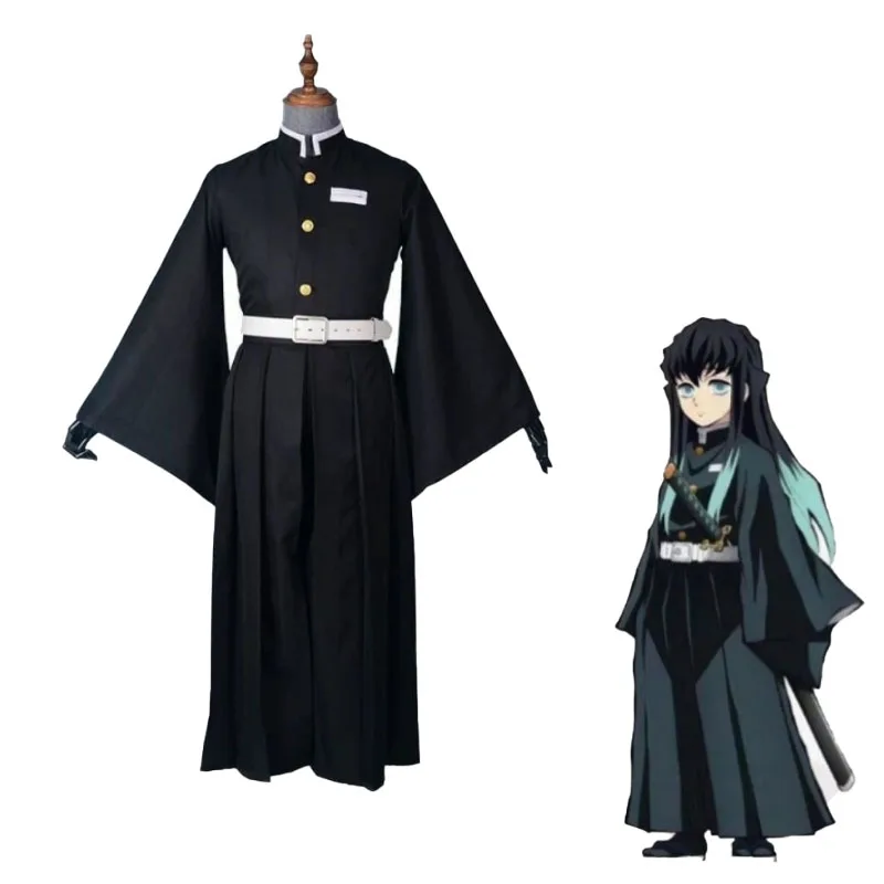 Demon Slayer Tokito Muichiro Cosplay Costume Kisatsutai Corps Uniform Black Outfit With White Belt Anime Halloween Carnival Suit