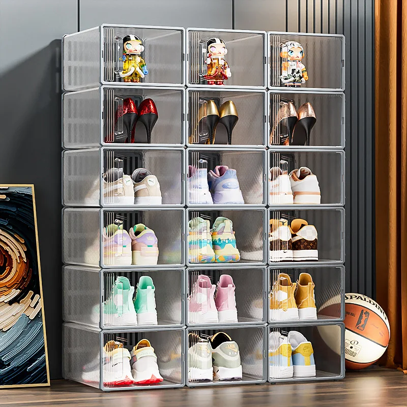 

12PCS Simple Storage Shoe Cabinet Transparent Acrylic Folding Ventilated and Breathable Storage Box Dust-proof Ball Shoe Box