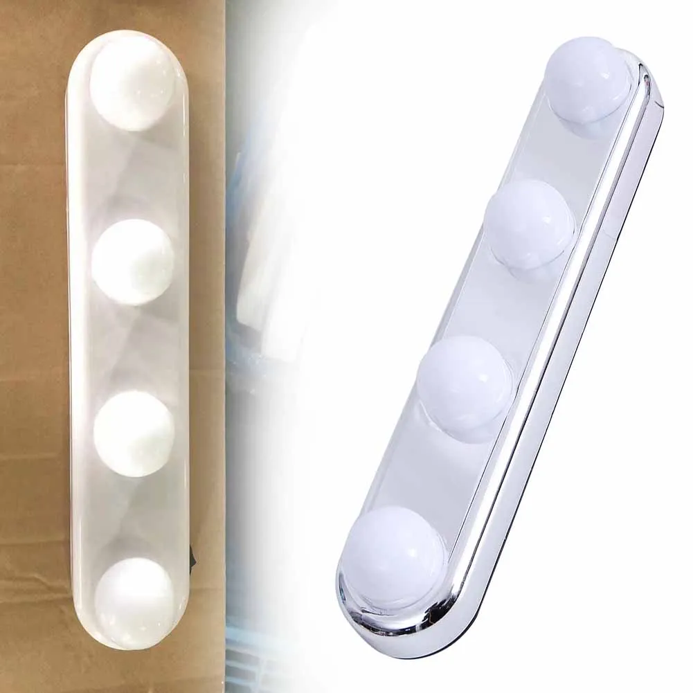 Mirror Light For Applying Makeup 4 LED Lamps Suction-Cup Mounting Bathroom 3 X AAbattery Suction Cups To Attach To Smooth S Like