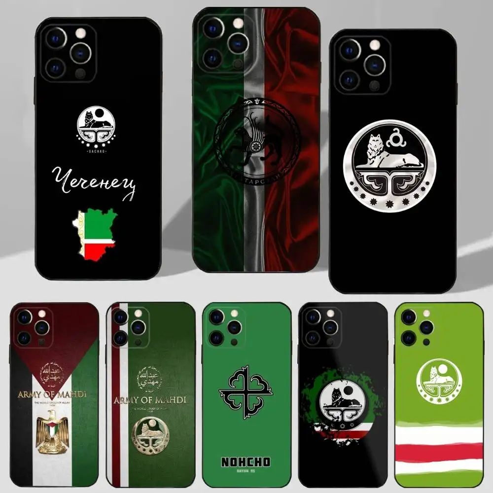 

National Flag C-Chechen Phone Case For iPhone 16,15,14,13,12,11 Plus,Pro Max,XS,X,XR,SE,Mini,8,7 Soft Silicone Black Cover