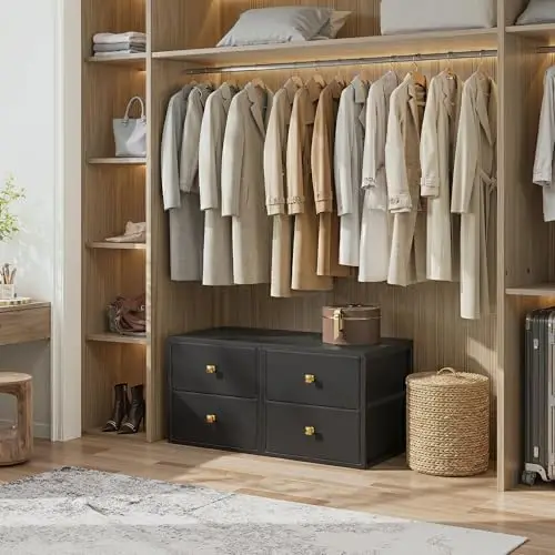 4-Drawer Stackable Storage Unit, 22LBS/Drawer Closet Organizer | Versatile Black Dresser for Bedroom Under Bed Dorm