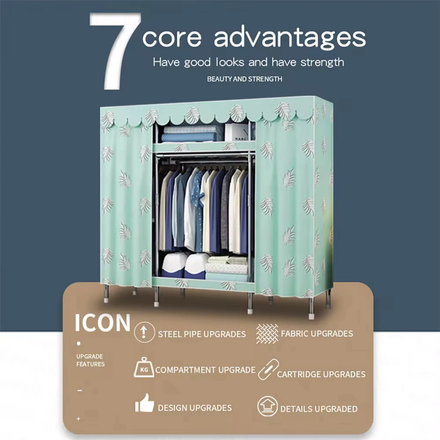 Wardrobe 130cmx45x170cm 26mm Steel PipeAssembly Hanging Clothes Bold Simple Oxford Cloth Wardrobe