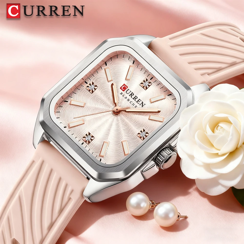  CURREN Fashion Women's Minimalist Square Quartz Watch Casual Sports Silicone Women Gift Clock Watches - Image 1