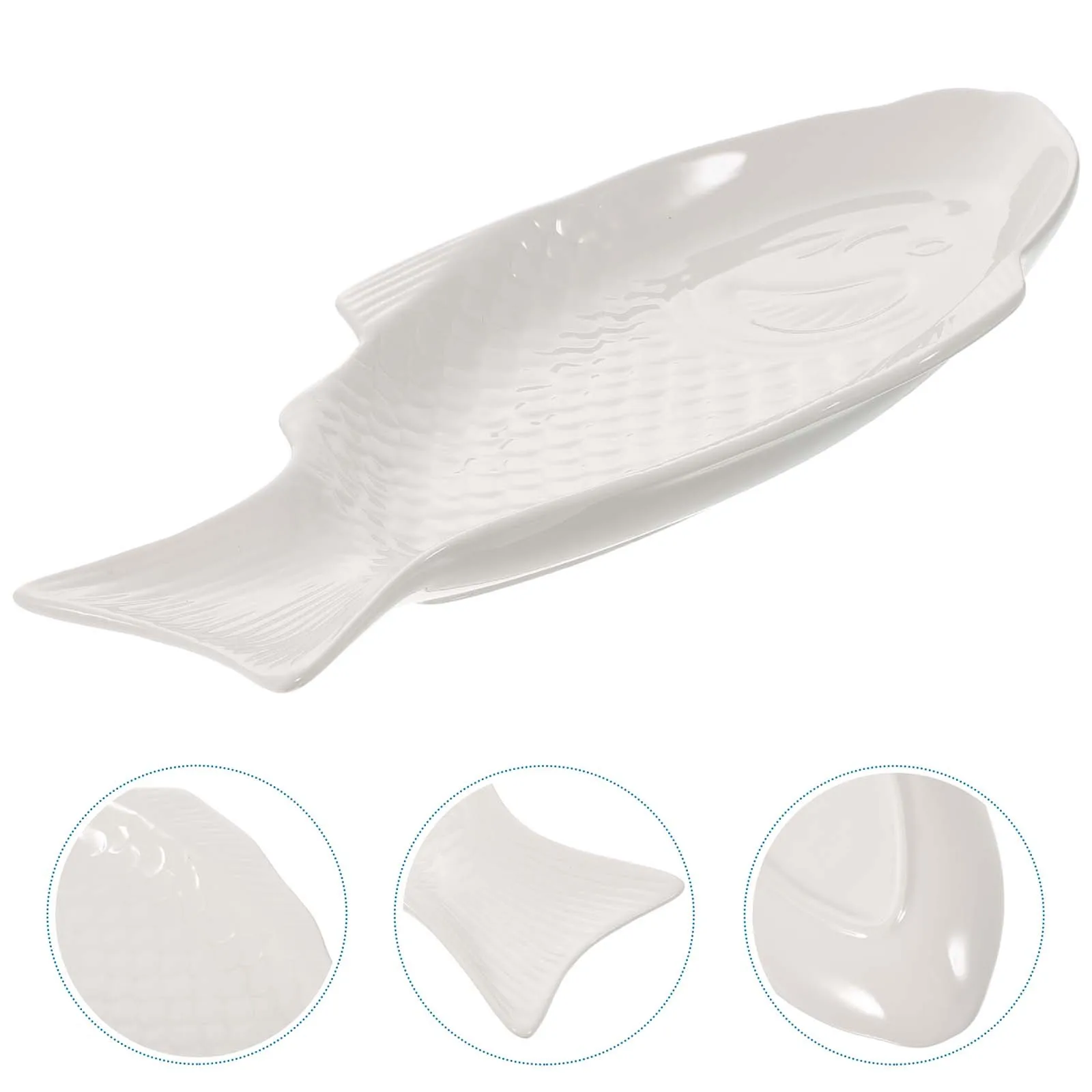 

Ceramic Serving Platter Unique Fish Design 15 Inches White Multiuse for Snacks Sushi Party Gatherings Home Decor Gift