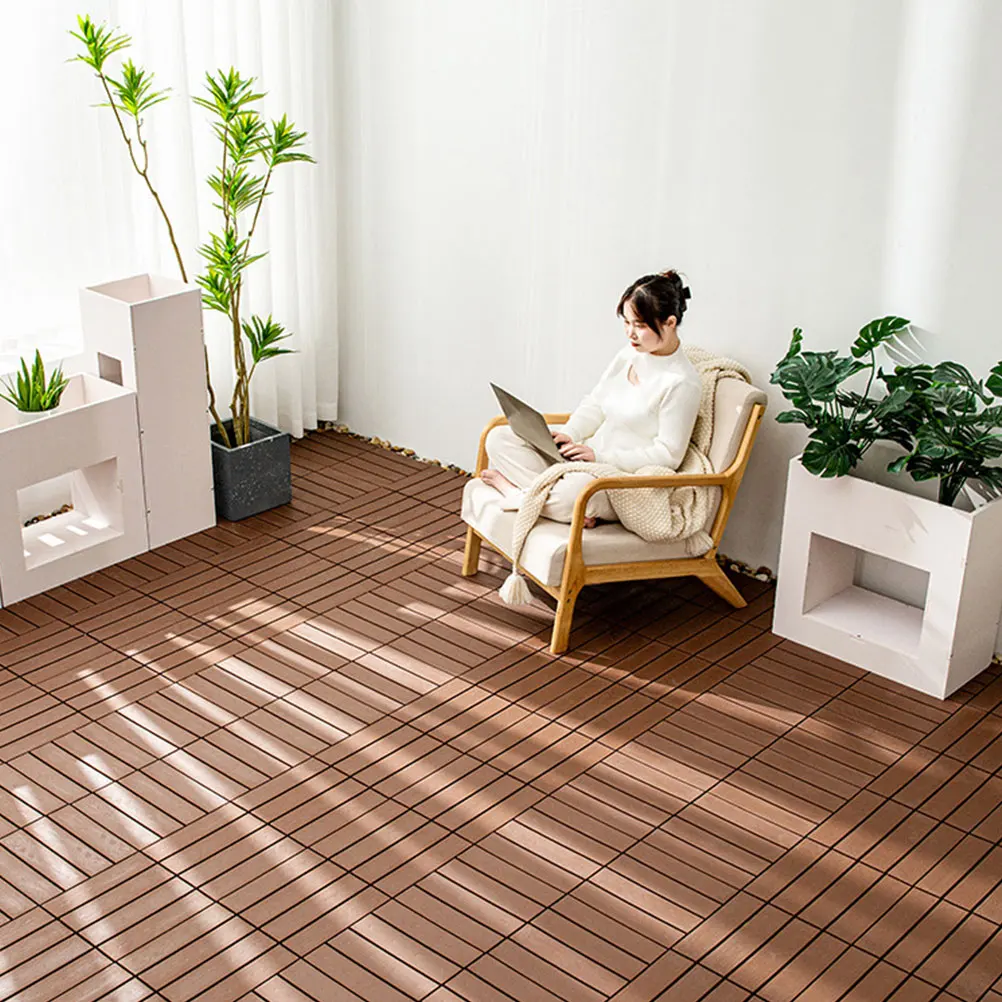 

4pcs Wood Plastic Composite Flooring Interlocking Deck Tiles For Outdoor Garden Balcony Patio Durable Waterproof Self-Assembling