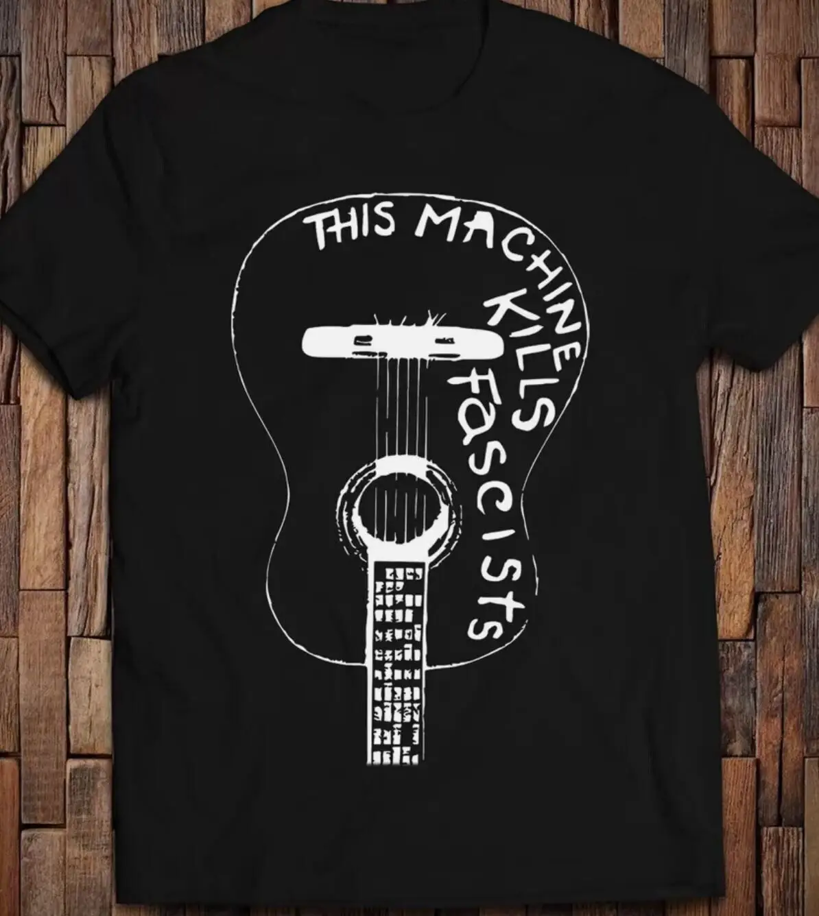 This Machine Kills Fascists on Woody Guthrie_s Guitar T-Shirt