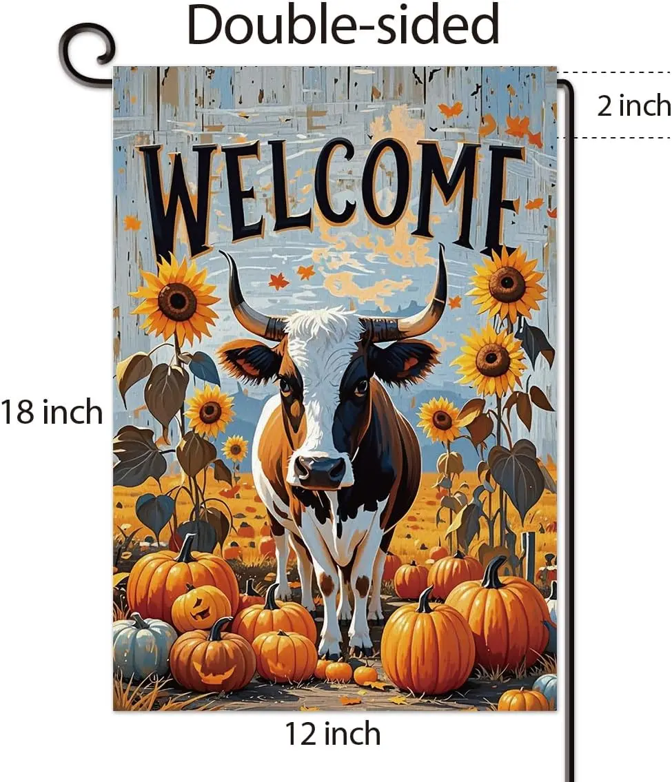 Fall Highland Cow Welcome Garden Flag Double Sided Autumn Sunflower Pumpkin Yard Flag Farmhouse Thanksgiving Outside Decorat yyi