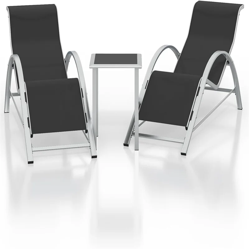 

Aluminum 2 Lounge Chairs with 1 Table Set, Outdoor Patio Furniture Set for Poolside, Garden, and Beach - Recliners