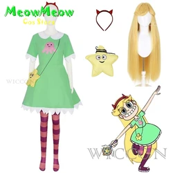 Anime Star Star Butterfly Cosplay Star Butterfly Green Dress Wig Red Headwear Socks Halloween Fancy Costume