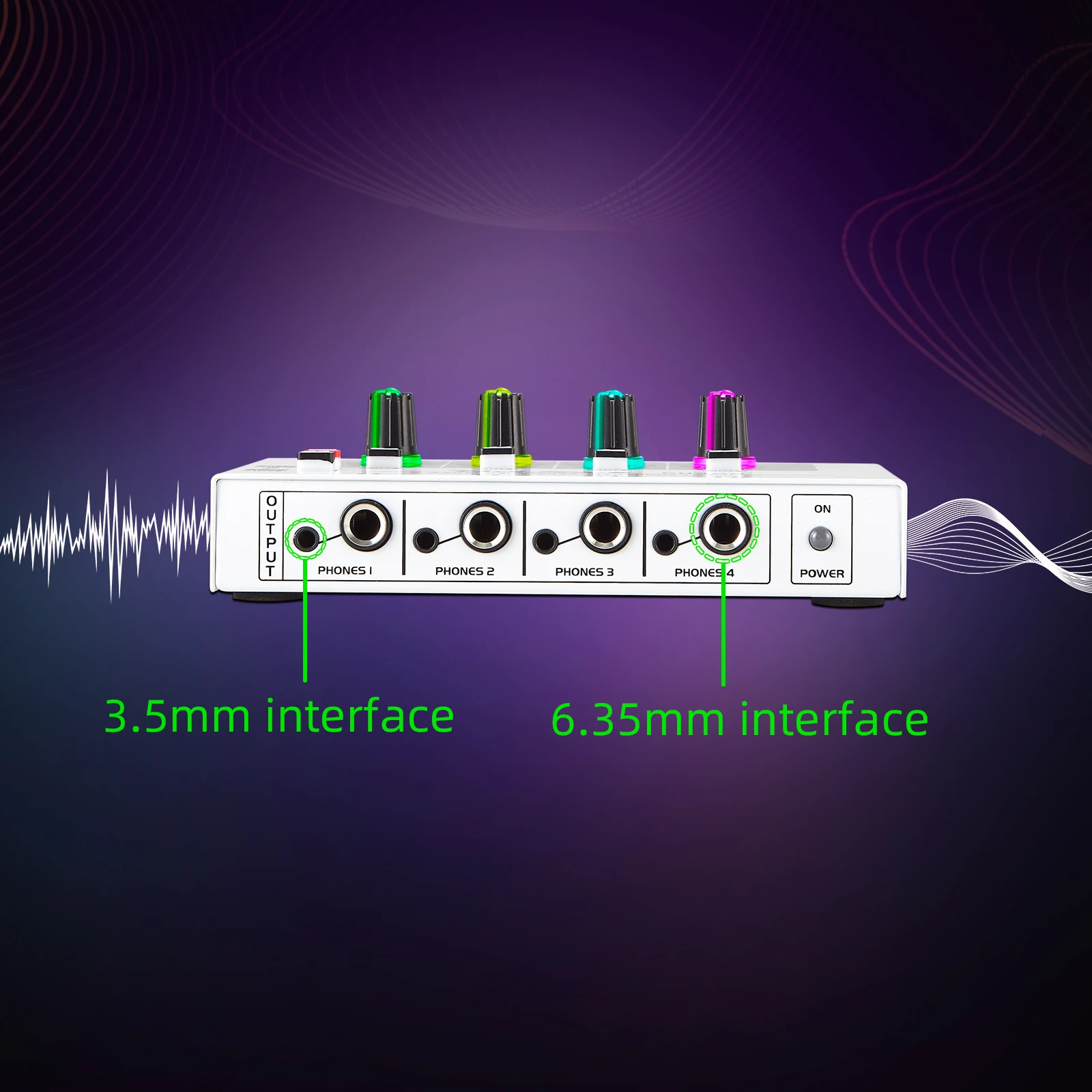 Bolanle PH400 4-Kanal Stereo-Kopfhörerverstärker Verteilungssystem 600 Ohm Hohe Impedanz RGB-Beleuchtung Studio – Detail 7