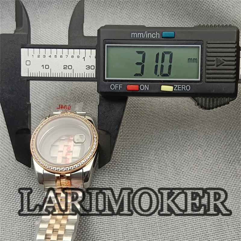 LARIMOKER 31mm Women\'s waterproof  Stainless Steel Strap Sapphire Glass Silver Diamond Index Case  Fit NH05 NH06 Movement