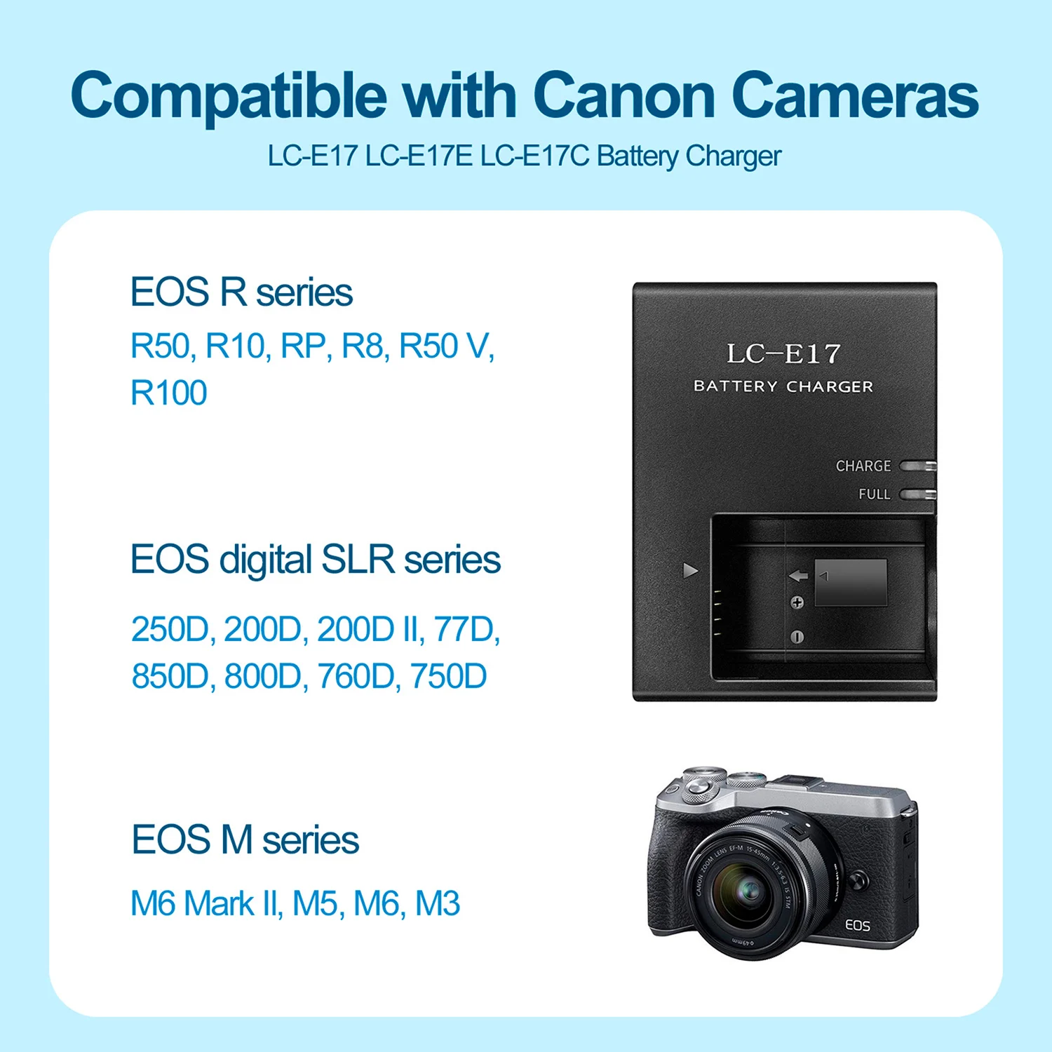 LC-E17 Akku-Ladegerät für Canon LP-E17 - für EOS R50 R8 R10 250D R100 M3 M5 M6 760D 750D 800D 77D 200D T6s T6i Kamera – Detail 3