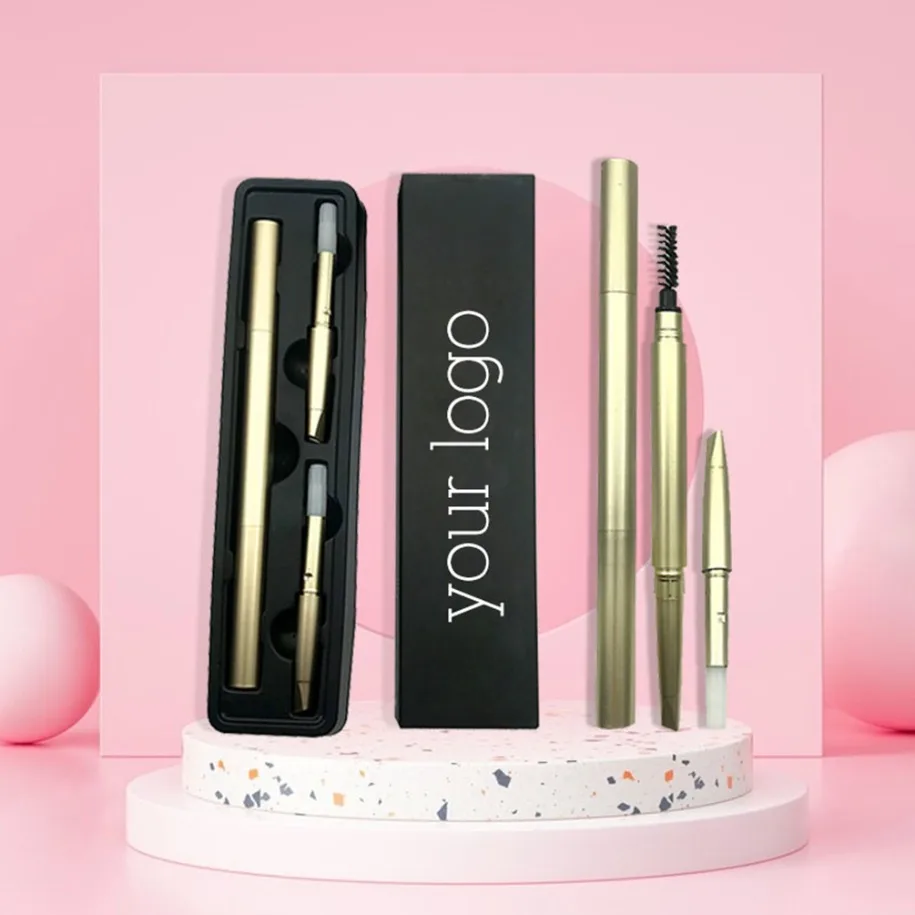 Nachfüllbarer doppelseitiger Augenbrauenstift mit Pinsel, veganes Make-up, Großhandel, Private Label, individuelles Logo, goldene Augenbrauenverstärker