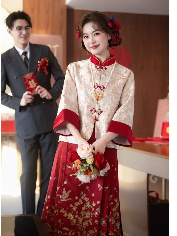 

New Chinese-style skirts toasting clothes engagement and wedding gowns large-sized plump clothing