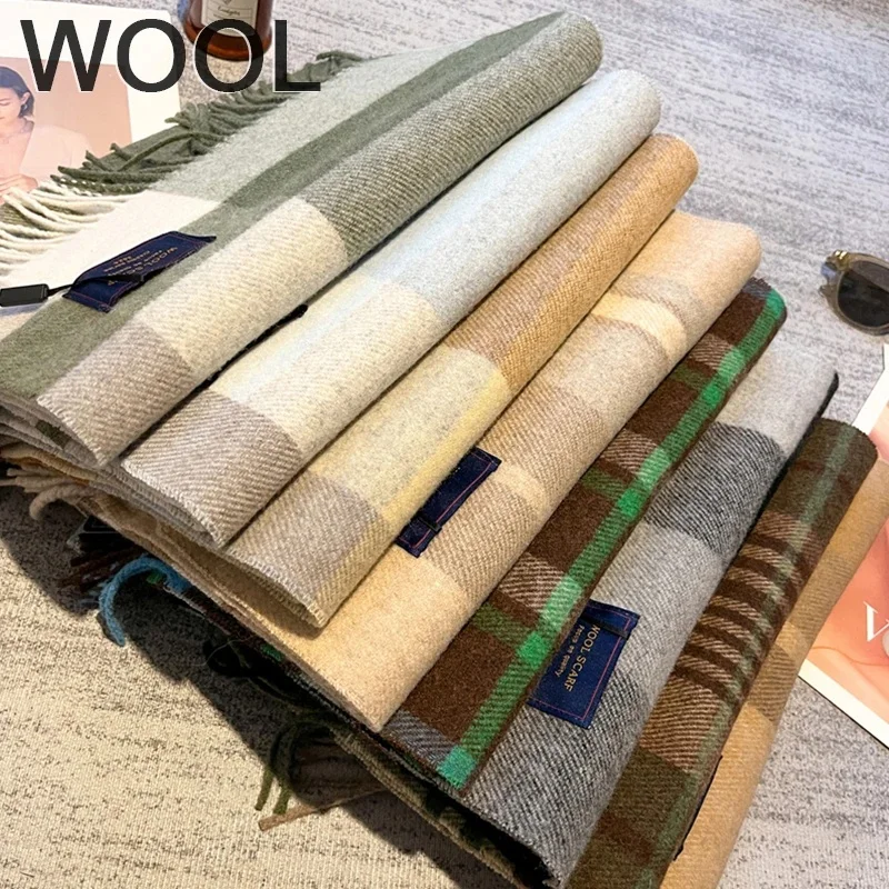 40% Wool Winter Scarf for Women Long Warm Cashmere Scarves Shawls Lady Plaid Shawl Wrap Female Pashmina Bandana Head Scarves