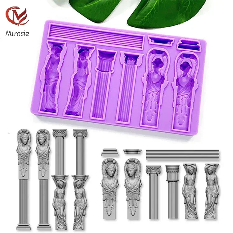 Mirosie European Style Retro Greek Mythology Roman Column Plaster Column Frame Wedding Chocolate Fondant Silicone Mold Cake Tool