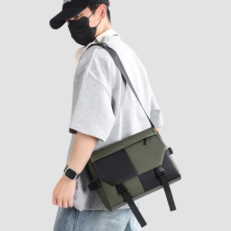 

New in Handbag Men's Crossbody Bag Anti Splashing High End Versatile Shoulder Bag Large Capacity Casual Color Blocked PU Bag