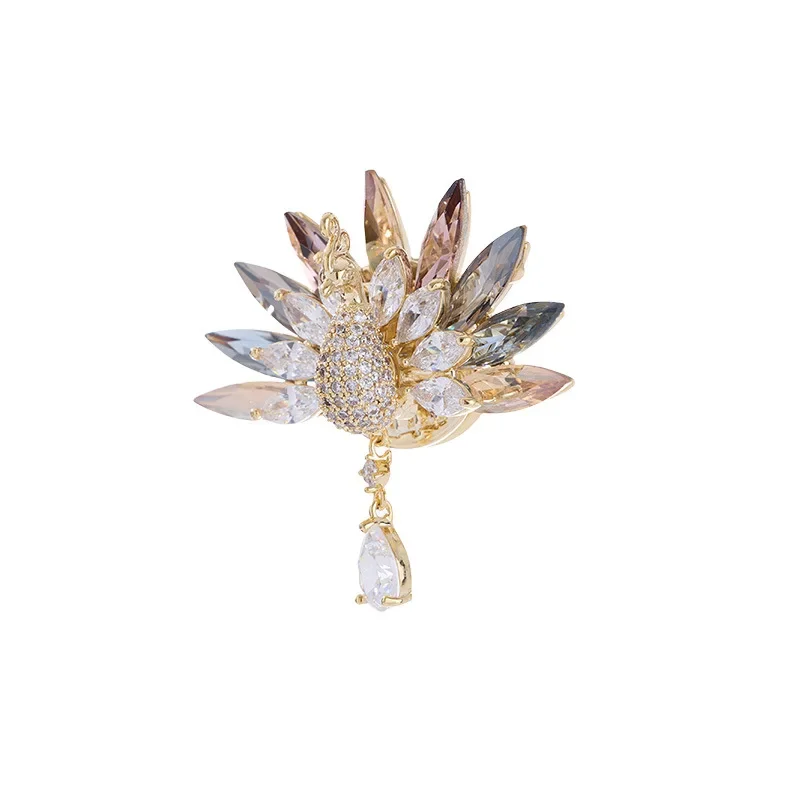 Broche de cristal de pavo real Fénix con piedra magnética, accesorio elegante para camisa de traje para mujer, novedad de 2025