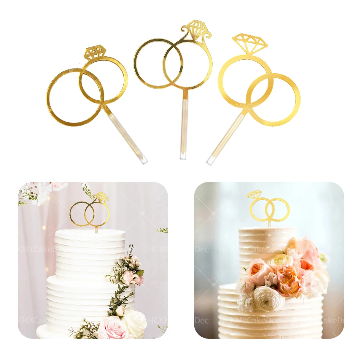 3-teilig/27-teilig/28-teilig/Set Goldene Acryl-Kuchendekoration A-Z Buchstaben & Ring-Design für Hochzeit, Verlobung und Party – Detail 2
