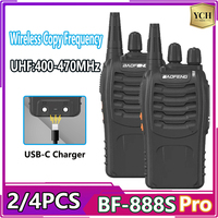 Baofeng BF-888S Pro Walkie Talkie 2/4PCS Charger Wireless Copy Frequency Type-C 888S Long Range 5W UHF 400-470MHz Two Way Radios