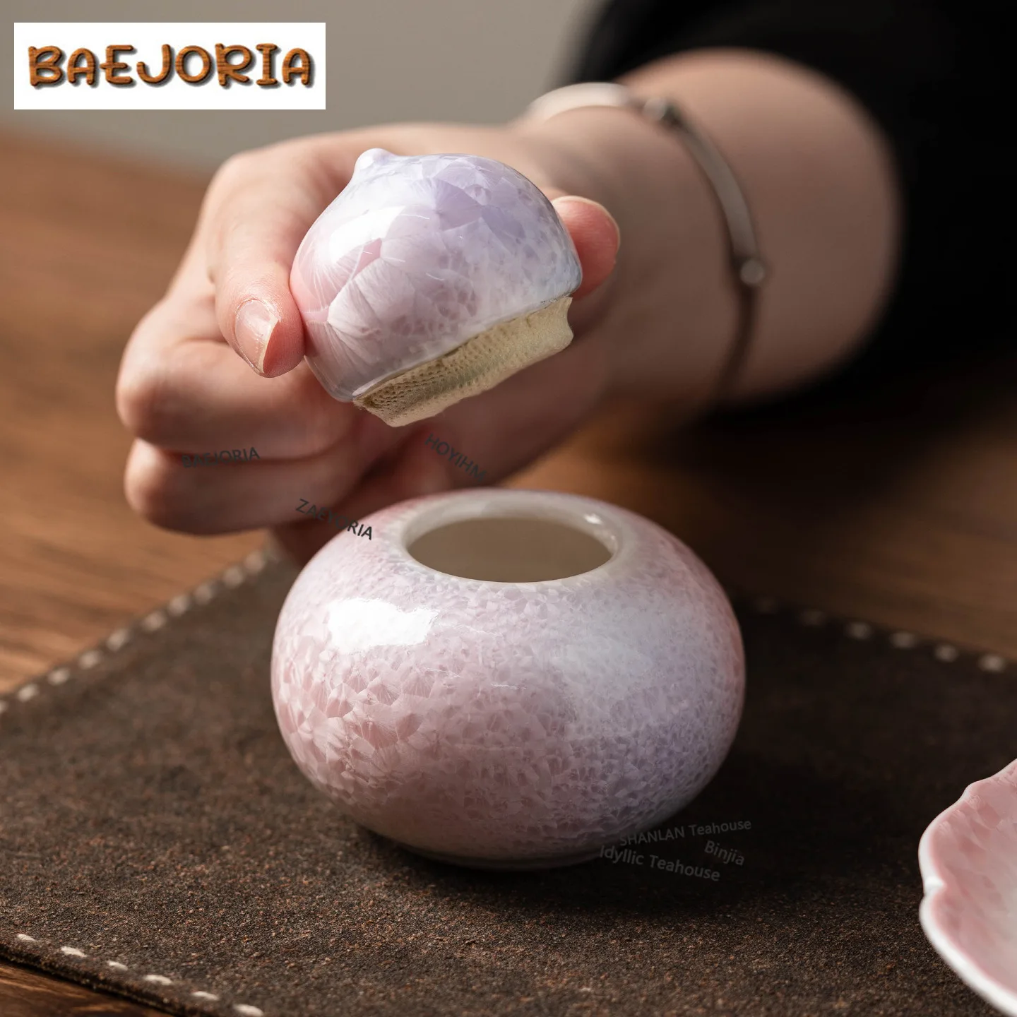 BAEJORIA Kiln-transformed Crystalline Glaze Tea Box Organizer Moisture-proof Aesthetic Storage Tank Containers Tea Caddy Gift