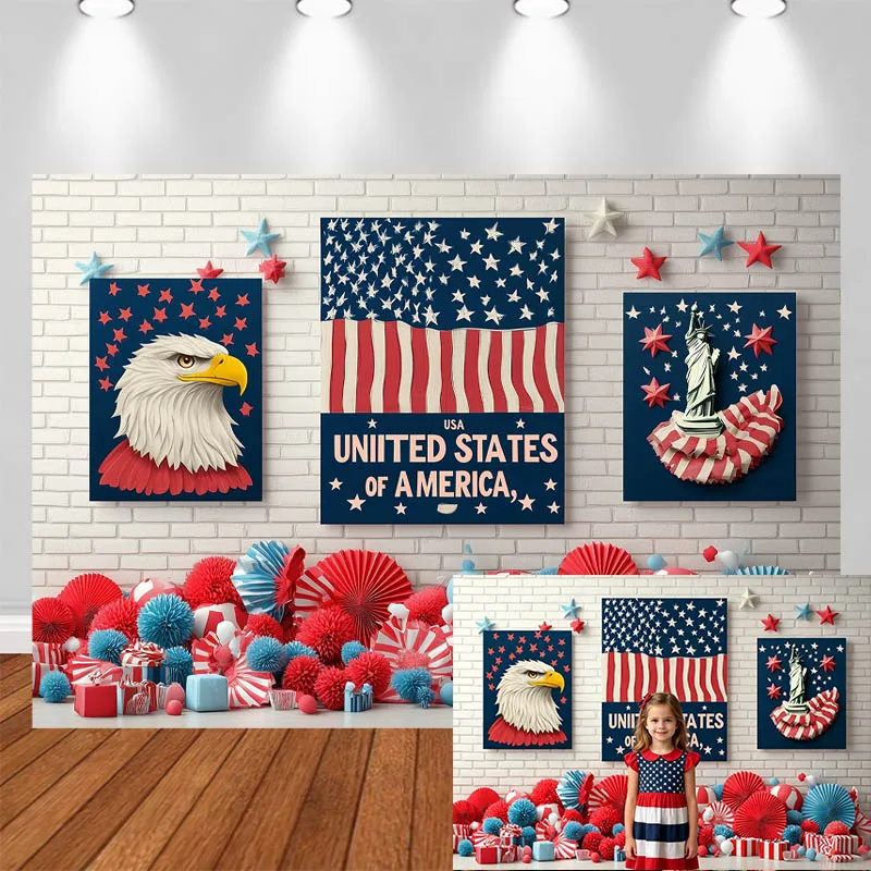 LS Independence Day Photography Background Vintage Flag Helicopter Wooden Crate Decor Adult Kids Portrait Photo Backdrop Studio