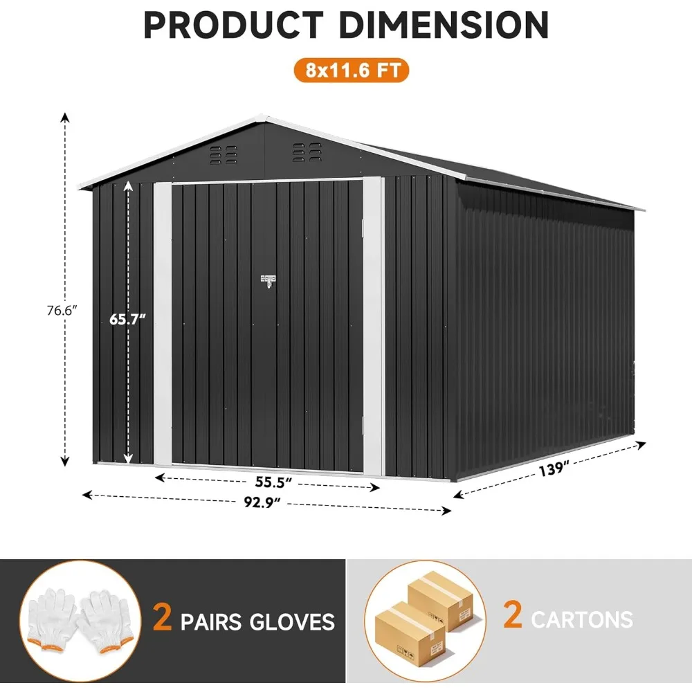 Imagem -05 - Polar Aurora Outdoor Storage Shed Metal Garden Shed com Estrutura Frame Atualizado Ferramenta Shelds para Quintal 8x12 ft