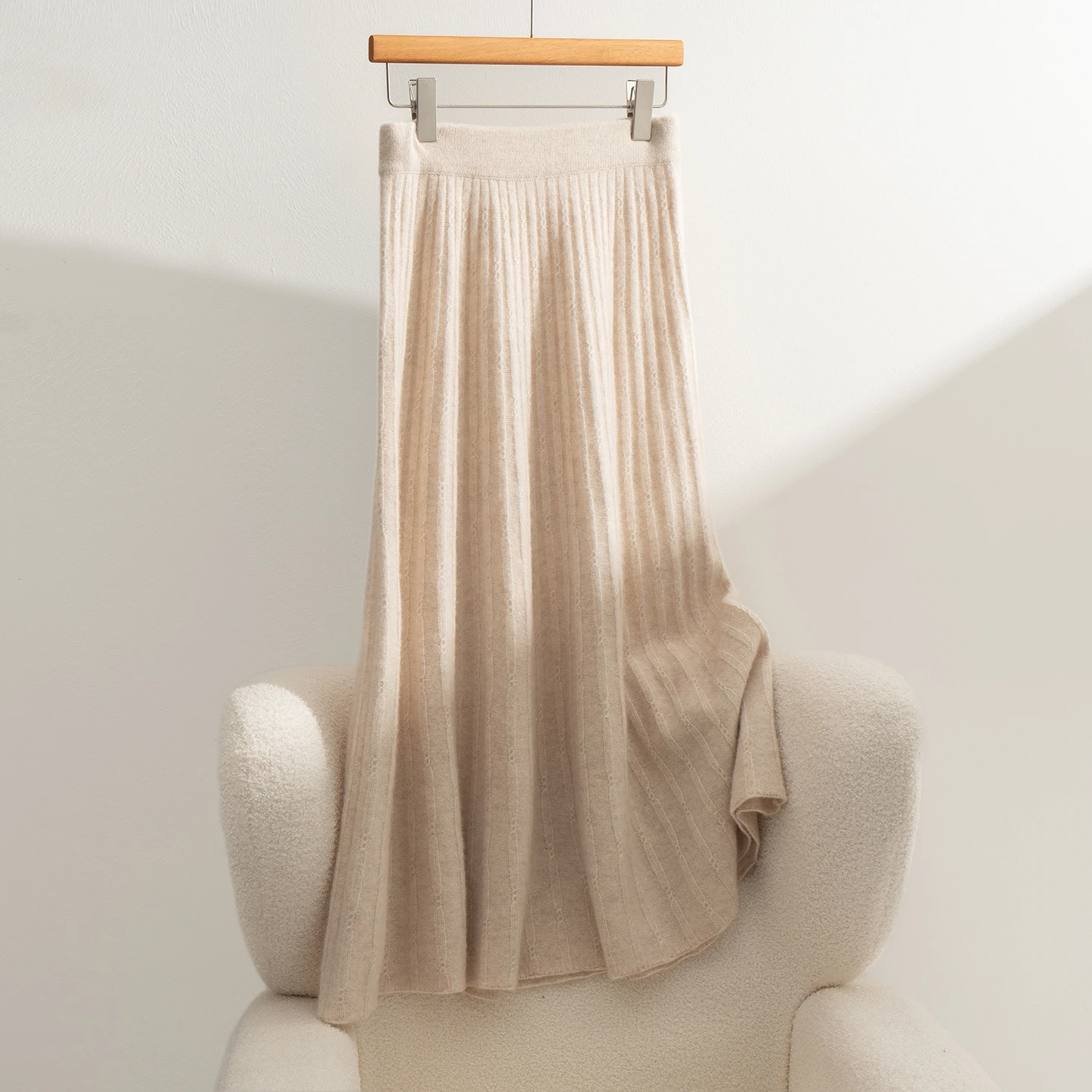 Women's 100% Cashmere Skirt Spring Autumn Winter Luxury A-line Pleased Skirt Cashmere Knit Skirt Grace Style Office Lady Skirts
