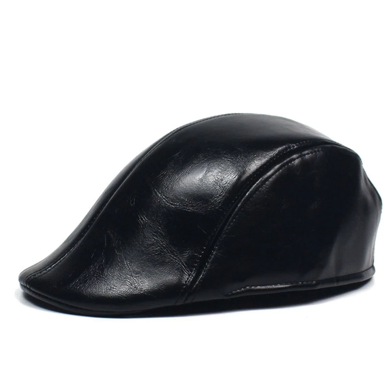 PU Leather Cabbie Cap Winter Warm Men's Newsboy Caps British Style Classic Gatsby Hats Male Driving Working Berets Gorras