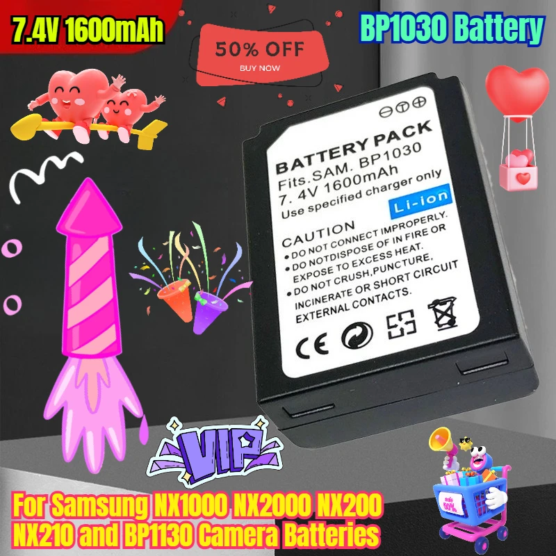 

7.4V 1600mAh BP1030 Battery Suitable for Samsung NX1000 NX2000 NX200 NX210 and BP1130 Camera Batteries