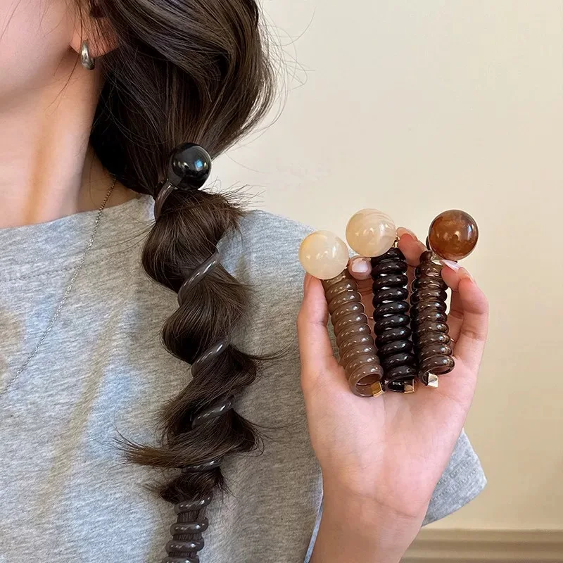 

Винтажная резинка для волос с шариком, катушка для телефонного провода, эластичная повязка для волос для женщин, супер эластичный держатель для хвоста, аксессуары для волос для девочек