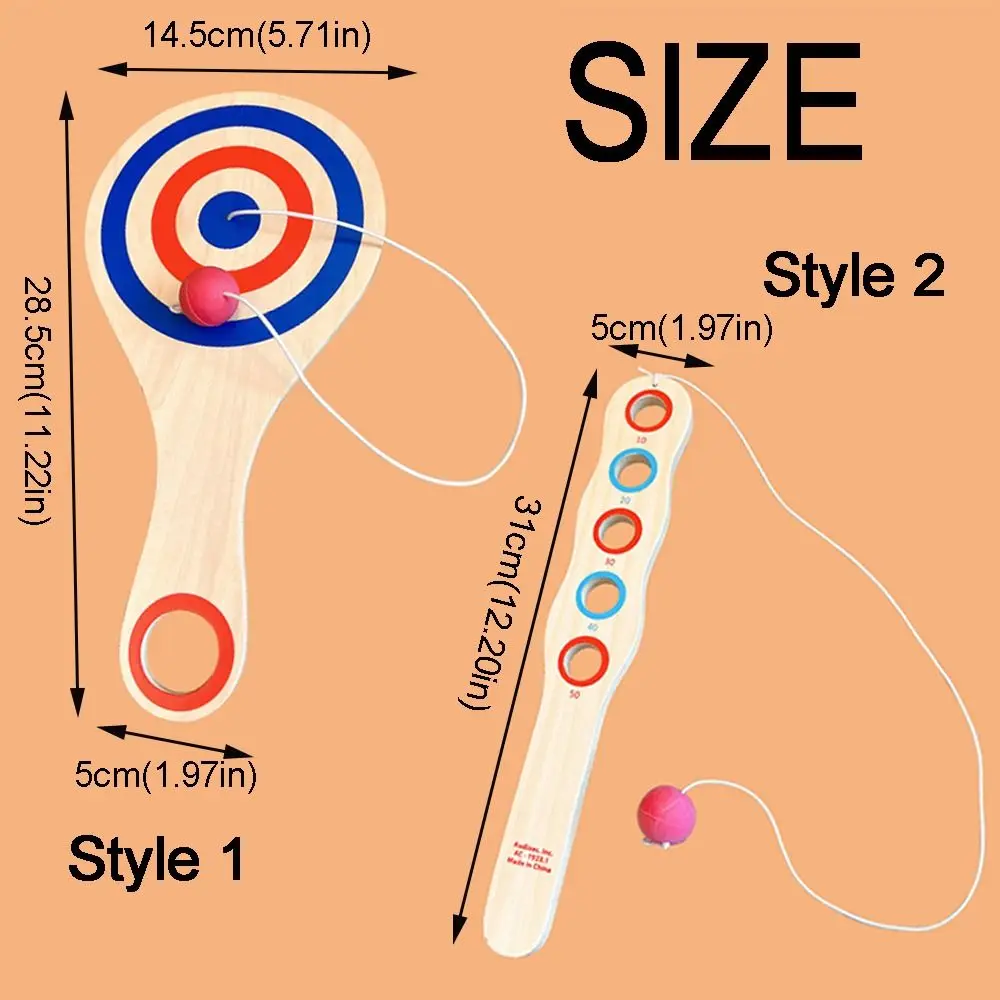 ไม้พาย ไม้พาย เกมบอลไม้ ลูกบอลสีแดง เชือกยางยืด ลูกบอลเป้าหมายไม้ ลูกบอลฝึกทักษะ เกมบอลเด้งกลับเพื่อการศึกษา