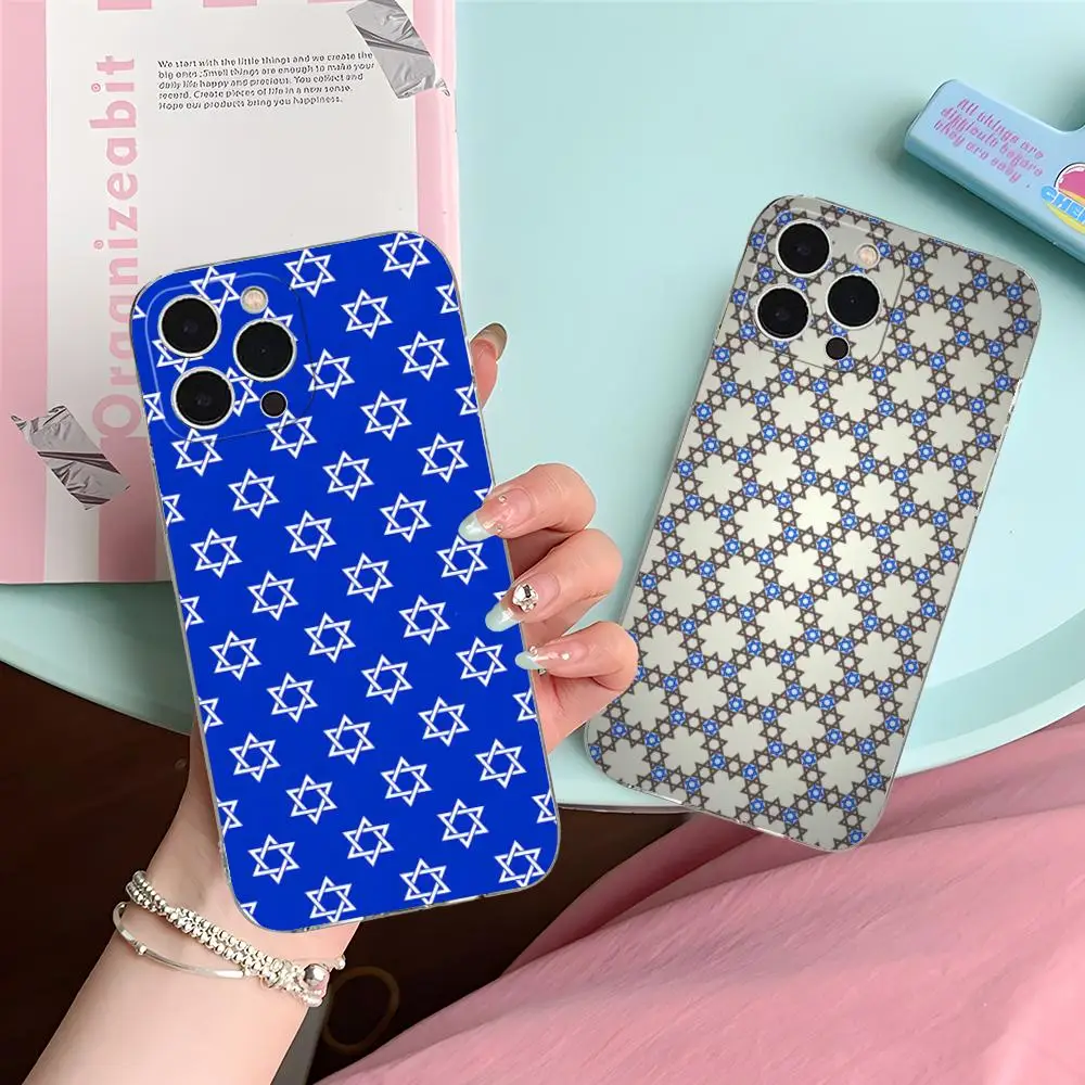 

Еврейский чехол для мобильного телефона David Star для iPhone 16, 15, 14, 13, 12, 11 X XR XS 8 6 Pro Max Plus Mini Clear Color Cover Pretty