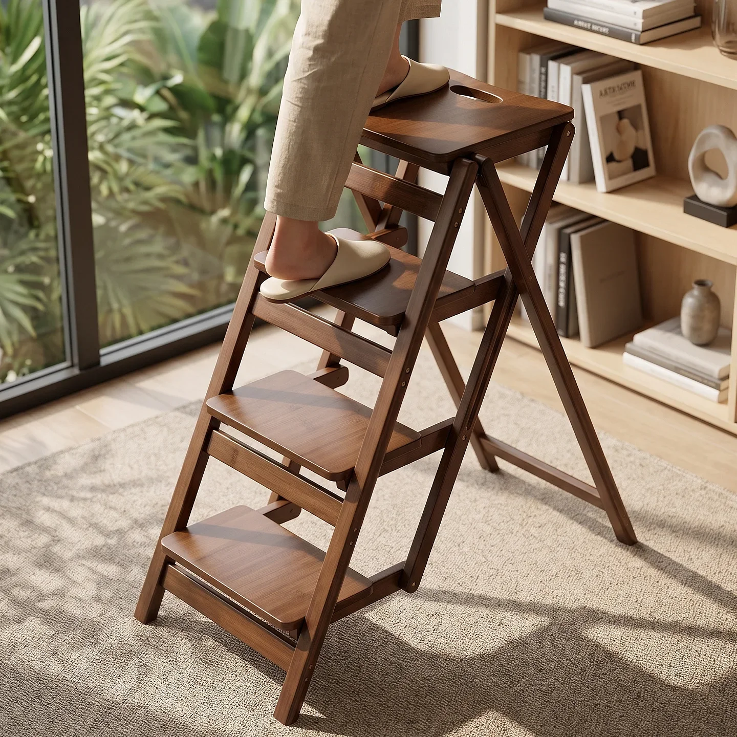 Widening pedal multi-layer folding ladder stool, multifunctional ladder stool, indoor step ladder, folding ladder, zigzag ladder
