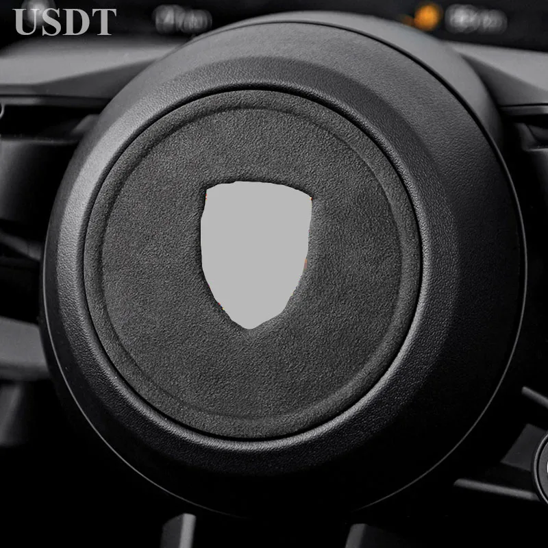 2024 New Suede Steering Wheel Emblem Protective Sticker Mat For Porsche Panamera Cayman Macan 718 911 Overlay Interior Parts