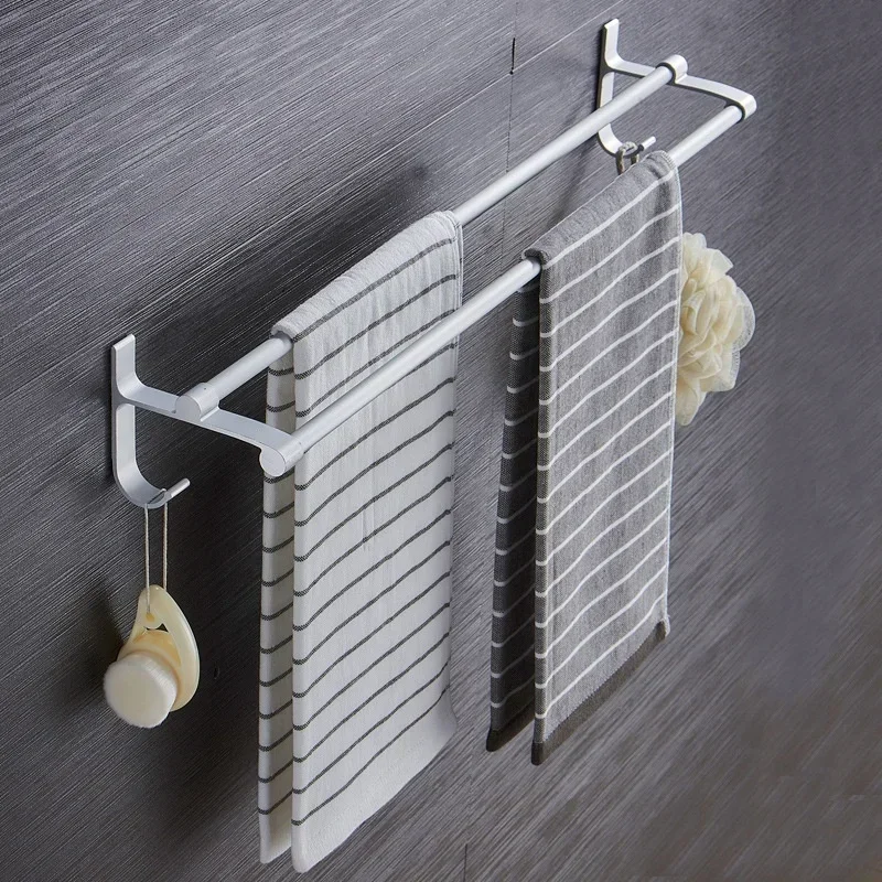 Wall Mounted Rail Double Bar Finish Holder Hanger Towel Rack Bathroom Accessories Small Tools Kitchen Home Convenience Tools