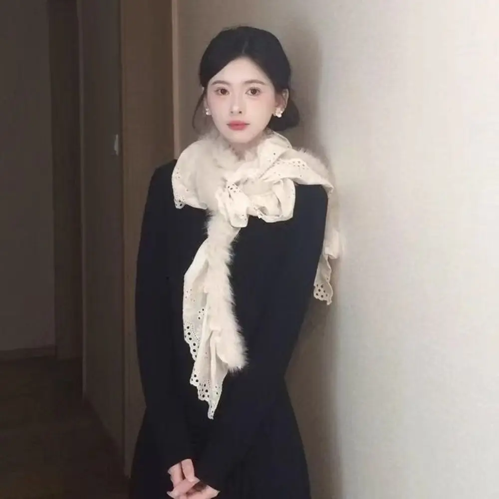 

Cute Y2k Lace Scarf Spicy Girl Thicken Shawl Korean Style Solid Color Winter Scarves Student