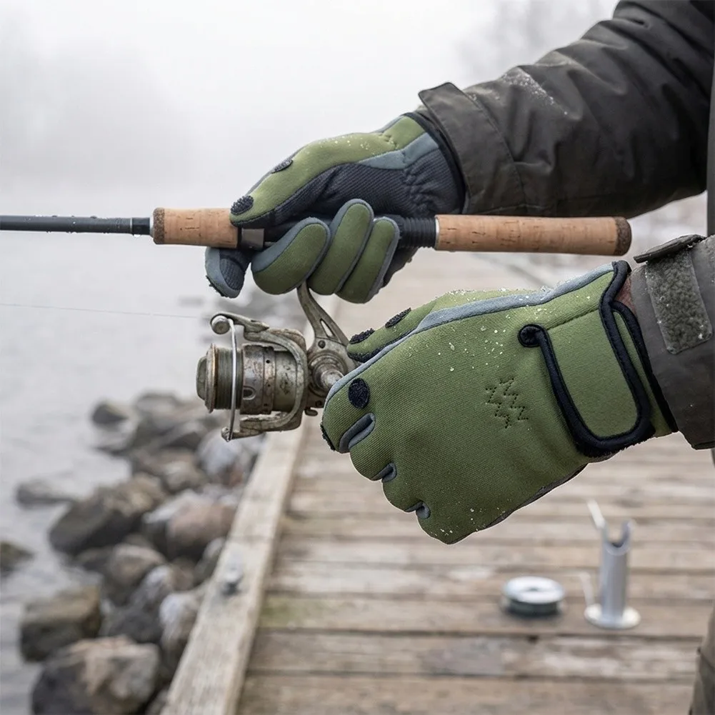 Windproof Winter Fingerless Fishing Gloves Warm Lining Non-Slip For Neoprene Gloves For Winter Outdoor Fishing & Camping