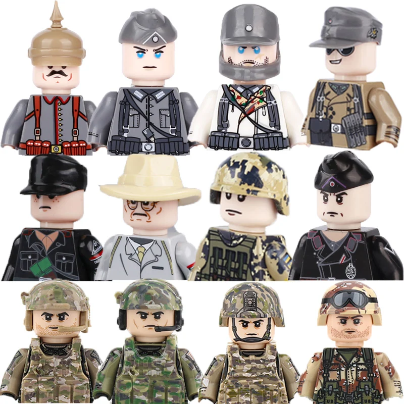 Military Building Blocks Solider Figures Gifts Toys Weapons Guns Adults Children Gifts German Ukraine USA Full-Body Printing