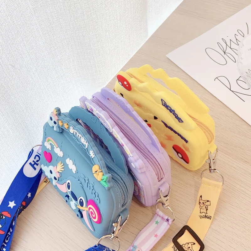 MINISO Hot Selling Kid Girl Backpack Cartoon Silicone Sanrio Pikachu Stitch Bag Crossbody Versatile Chain Coin Purse Storage Bag