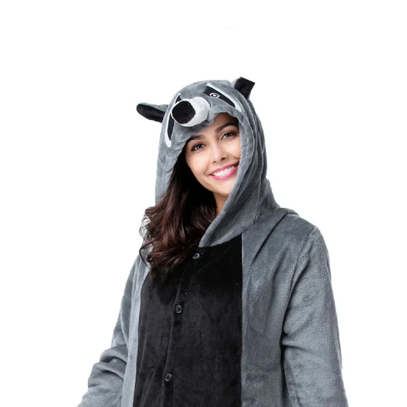 2025年新作 ソフトな女性用パジャマ アライグマの着ぐるみ 大人男性用 キグルミ フランネル コスプレコスチューム ワンピース パジャマ フルボディ服 バースデー