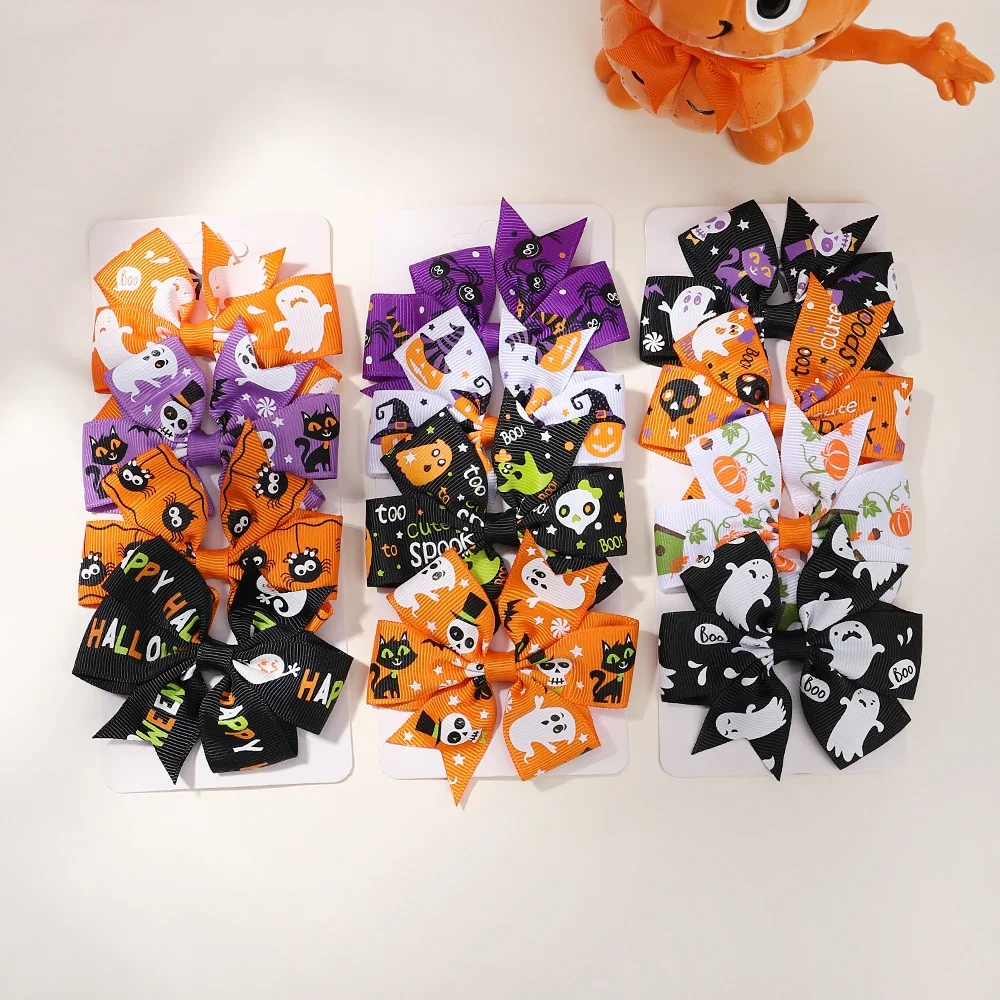 4 teile/satz Halloween Cheer Bow Haars pange für Kinder lustige Kürbis Haarnadel Band Bowknot Haars pange Mädchen Kopf bedeckung Haar Zubehör – Detail 7