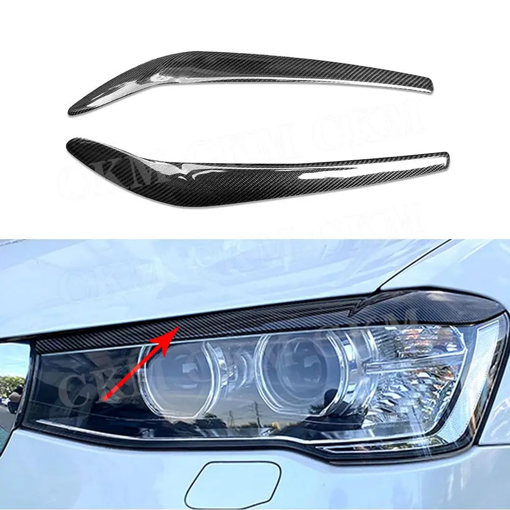 

CKMUUER Carbon Fiber Car Front Headlamp Eyebrow Sticker Headlight Eyelid Cover Trim for BMW X3 X4 F25 F26 2014 2015 2016 2017