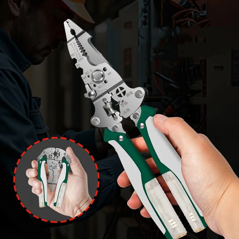 JUSTINLAU 11 in 1 Stainless Steel Wire Stripping Needle Nose Pliers Multi‑Function Non‑Slip Pliers With Electricity Tester