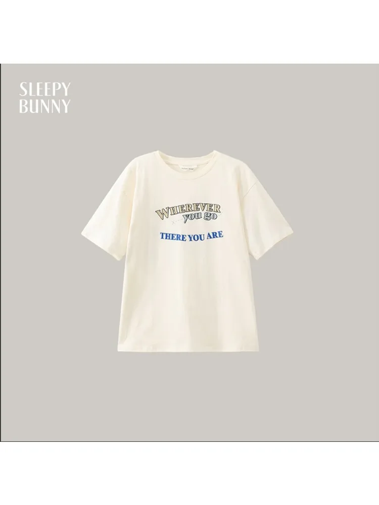 

Casual Letter Print T-Shirt Women 2025 Summer Loose Fit Round Neck Tee Korean Style Short Sleeve Top Daily or Streetwear Look
