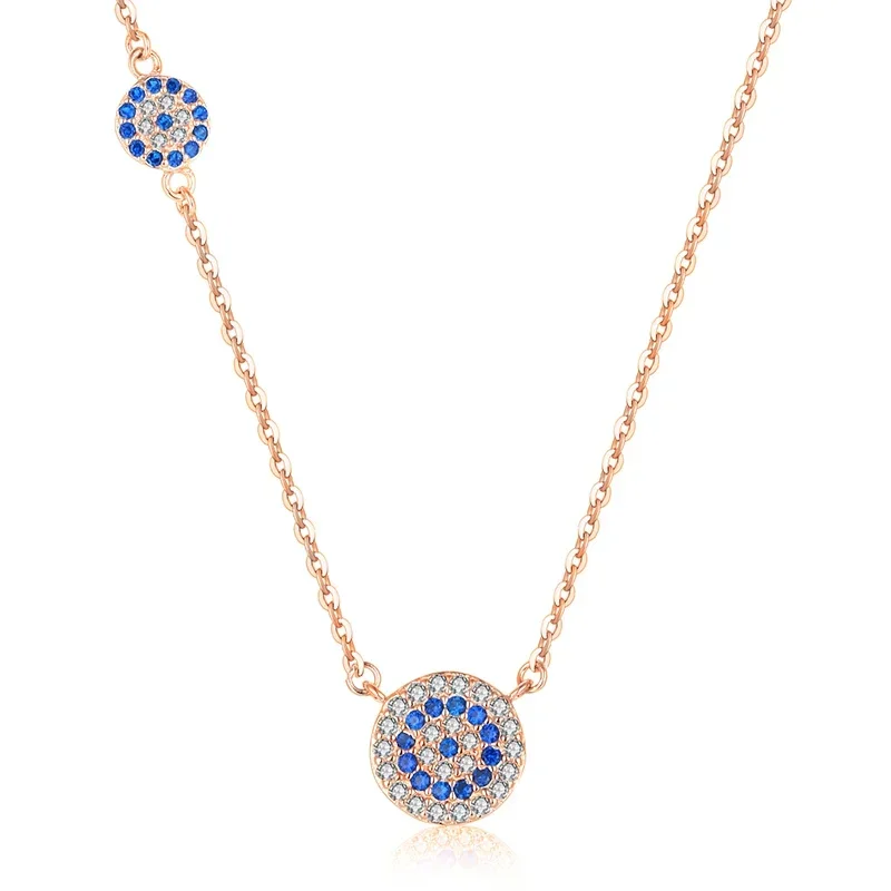 KALETINE Fashion 925 Sterling Silver Evil Eye Necklace Blue CZ Evil Eye Charm Long Women Necklace Pendants Link Chain KLTN042