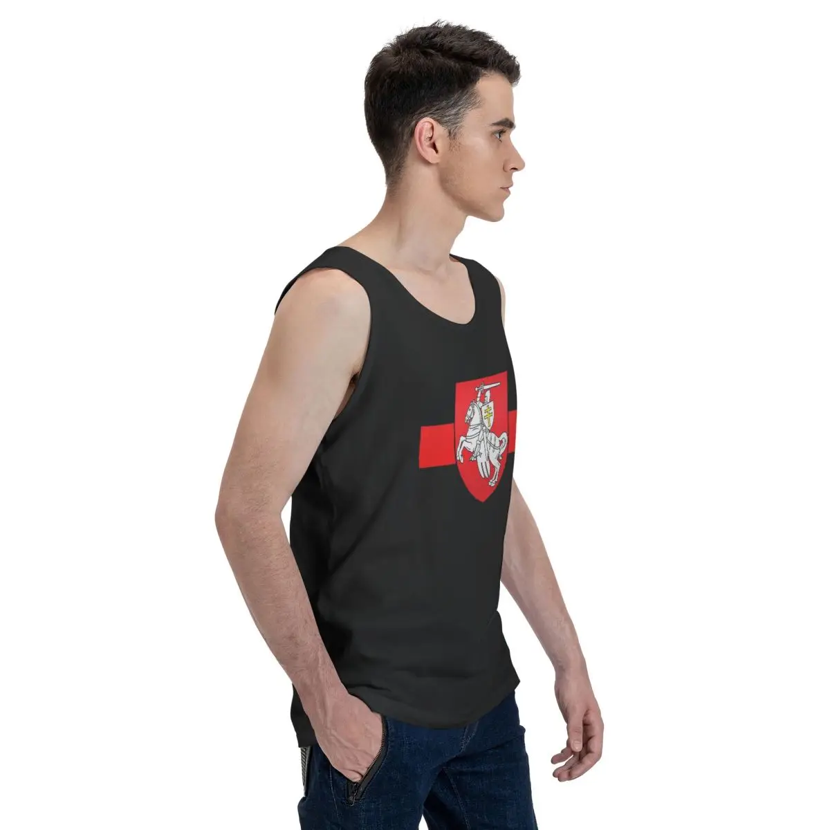 Belarus Pogonya Flag Square Protest Symbol Belarusian 100% Cotton Men's Sweatshirt Vest Sleeveless Tees Men Tank Tops T-shirt