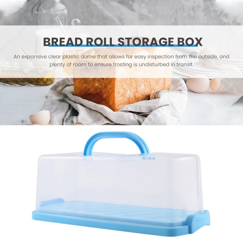 Portable Bread Box with Handle Loaf Cake Container Plastic Rectangular Food Storage Keeper Carrier 13Inch-A09G