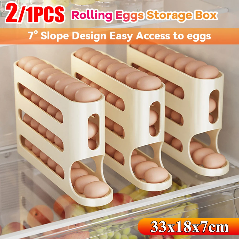 

4 Layers Automatic Rolling Egg Holder Rack Fridge Egg Storage Box Container Kitchen Refrigerator Egg Dispenser Fridge Organizer