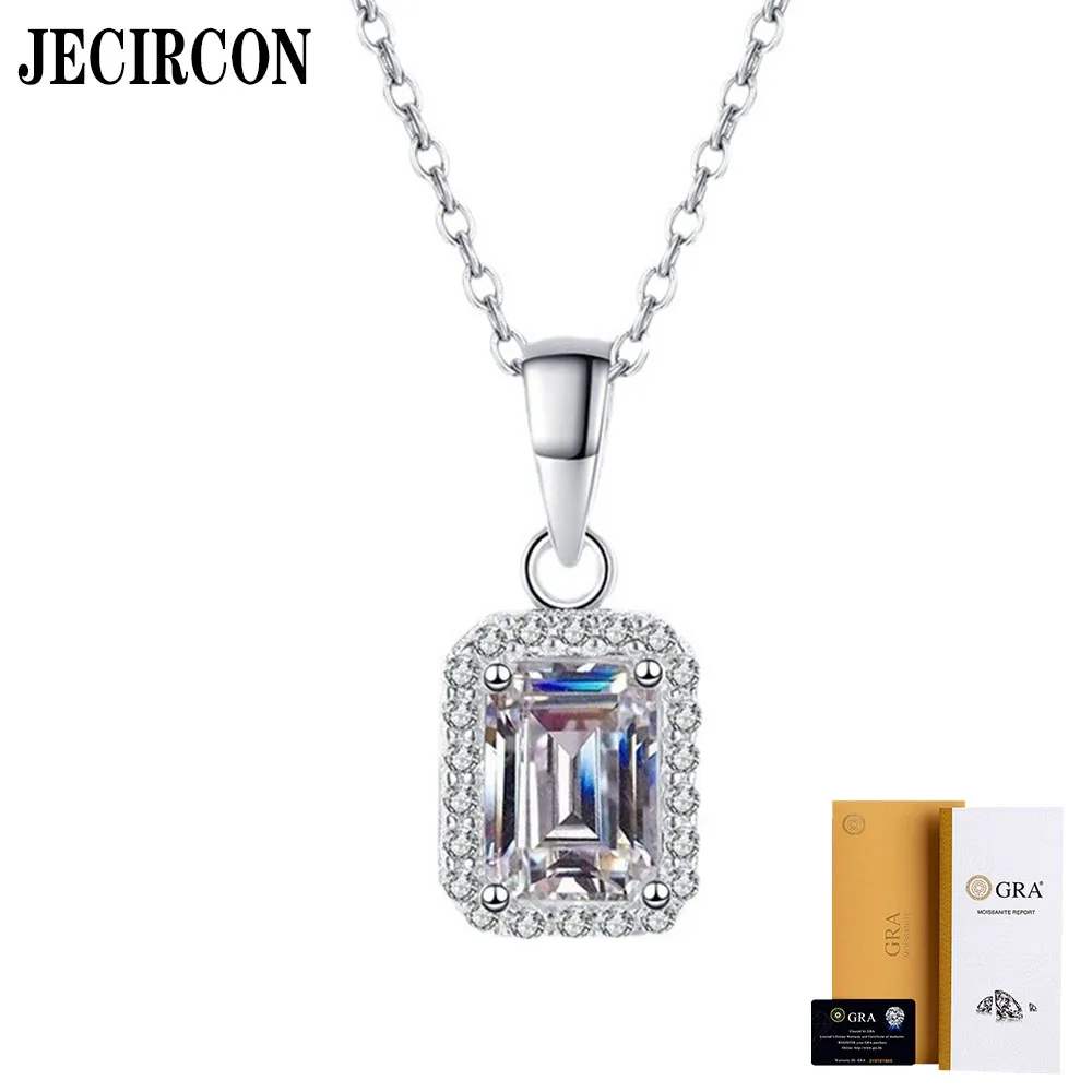 

JECIRCON Moissanite Necklace S925 Sterling Silver Pendant for Women Rectangular Radiant/Emerald Cut D Color Moissanite Necklace